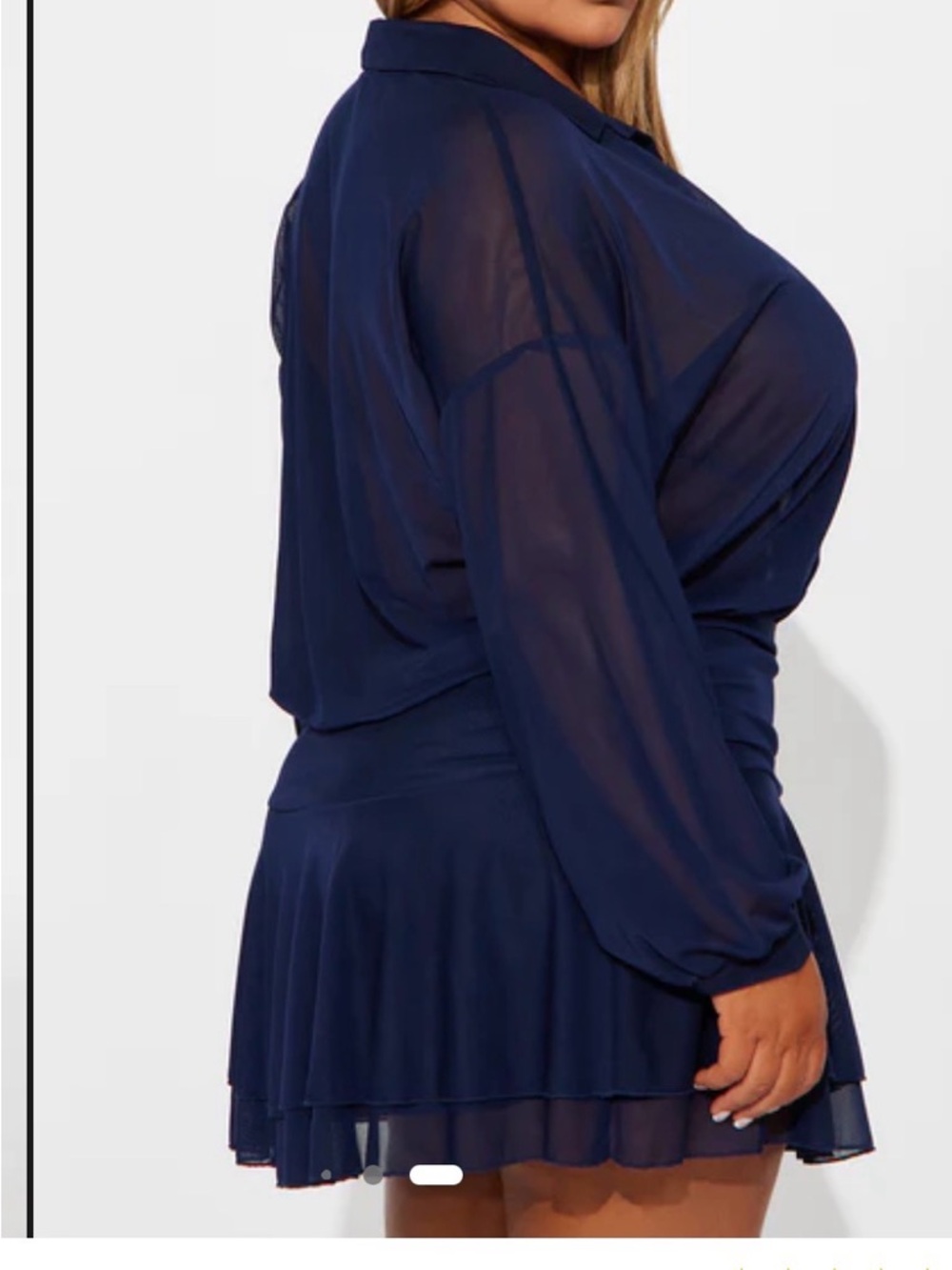 Fashion Nova Navy Blue Sheer Long Sleeve Mini Dress